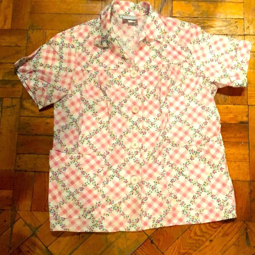 1950s Retro-Style Smock Top Rockabilly, Pink and White, EUC